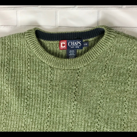 Chaps Men’s Long Sleeve Sweater Green Sz Lg - Picture 2 of 5
